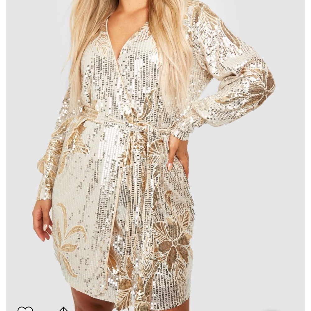 Boohoo Plus Sequin Floral Tie Wrap Dress